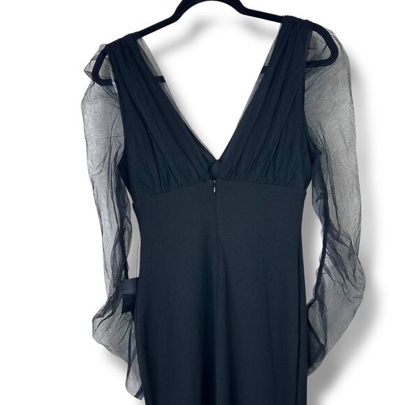Lulus NWT Red Carpet Energy Black Tulle Long Sleeve Mermaid Maxi Dress Small - Picture 9 of 11